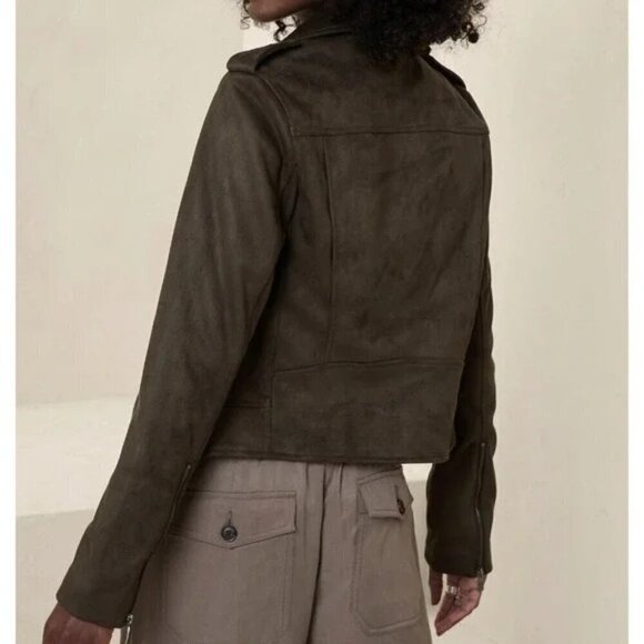 Banana Republic Faux Vegan Suede Moto Jacket Brown Medium - Picture 2 of 7